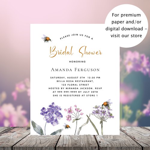 Bridal Shower wildflower violet budget invitation Flyer