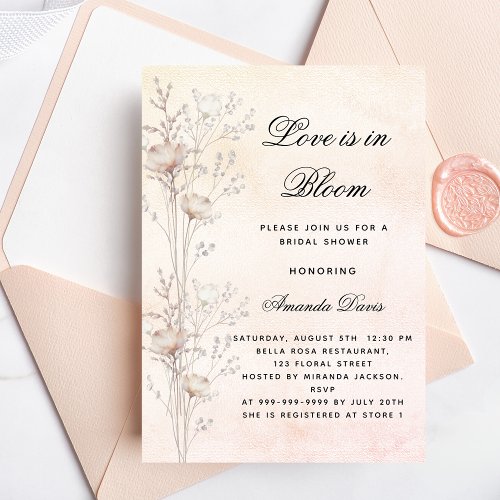 Bridal shower wildflowers love in bloom blush invitation postcard