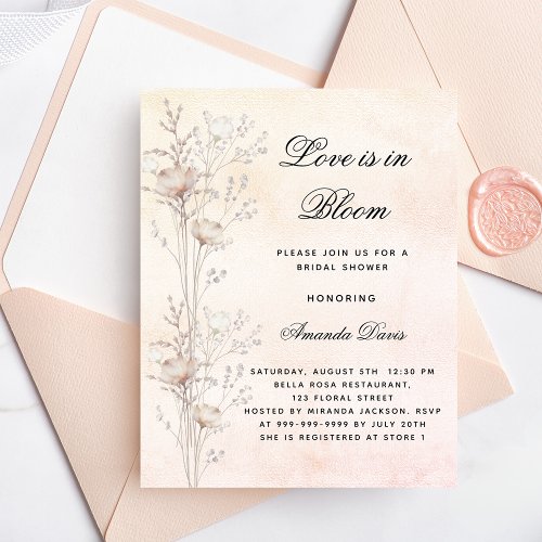 Bridal shower wildflowers love in bloom invitation