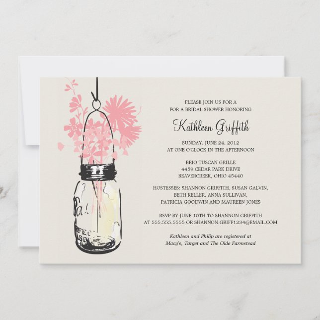 Bridal Shower Wildflowers & Mason Jar Invitation (Front)