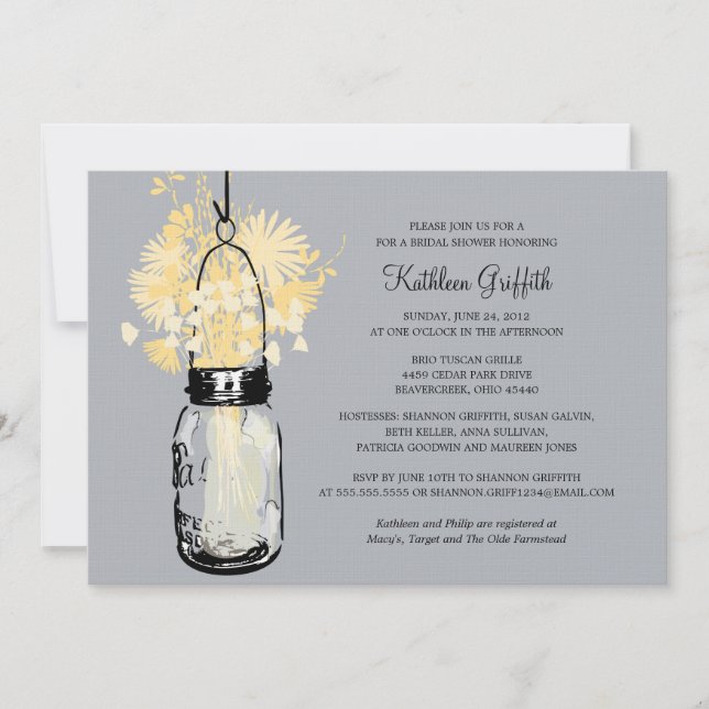 Bridal Shower Wildflowers & Mason Jar Invitation (Front)
