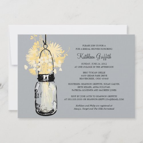 Bridal Shower Wildflowers  Mason Jar Invitation