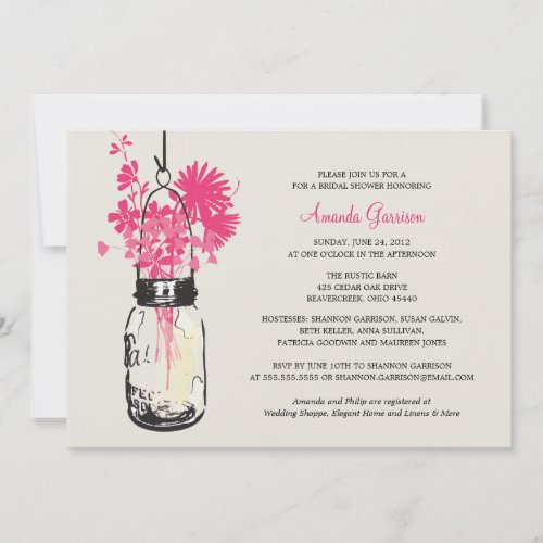 Bridal Shower Wildflowers &amp; Mason Jar Personalized Invitation