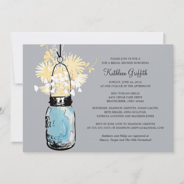 Bridal Shower Wildflowers & Mason Jar Invitation (Front)