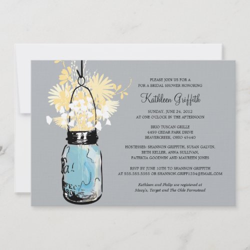 Bridal Shower Wildflowers  Mason Jar Invitation