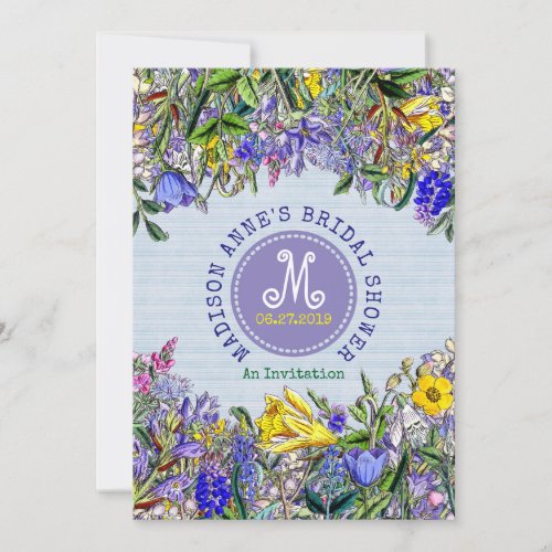 Bridal Shower Wildflowers Monogram Vintage Floral Invitation