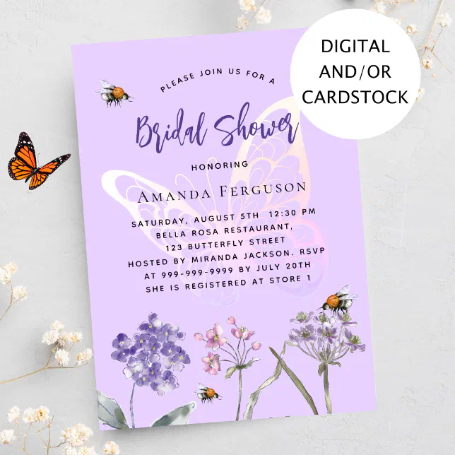 Bridal Shower Wildflowers Violet Butterfly Invitation Zazzle