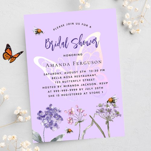 Bridal Shower wildflowers violet butterfly Invitation Postcard
