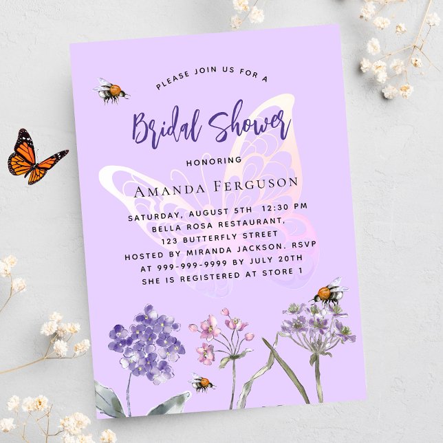 Bridal Shower wildflowers violet butterfly luxury Invitation (Creator Uploaded)