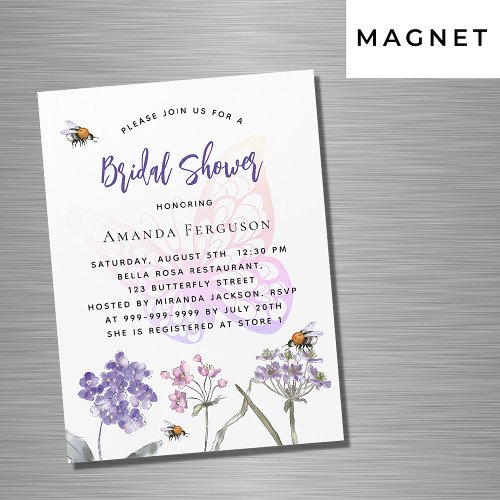 Bridal Shower wildflowers violet butterfly luxury Magnetic Invitation