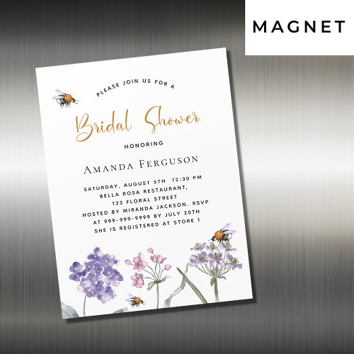Bridal Shower wildflowers violet pink bee luxury Magnetic Invitation