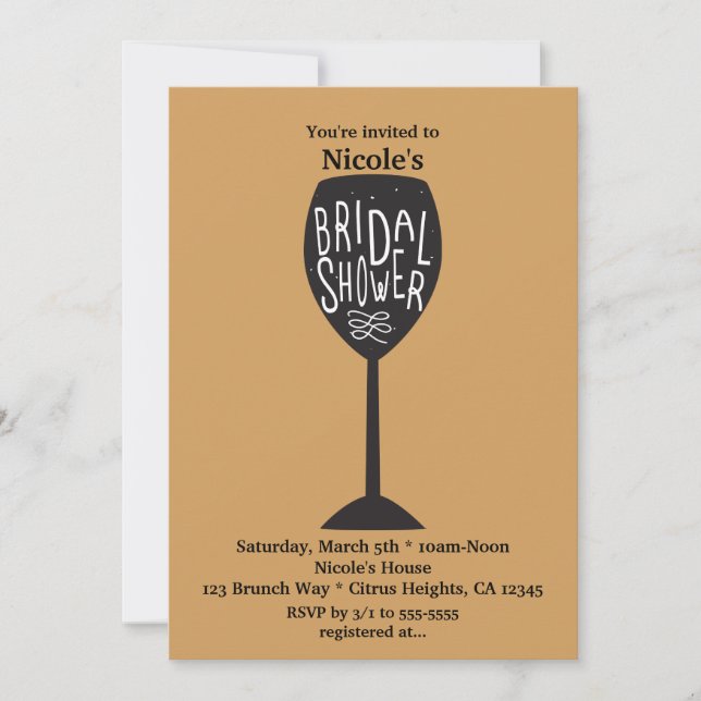 BRIDAL SHOWER Wine Glass ANY COLOR Invitations (Front)