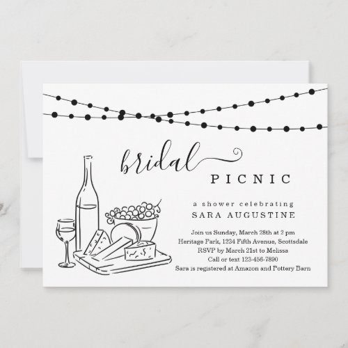 Bridal Shower Wine Tasting and Cheese Board Party  Invitation - Bridal Shower Wine Tasting and Cheese Board Party Invitation - Hand-drawn wine and cheese board artwork in a wonderfully simple design.