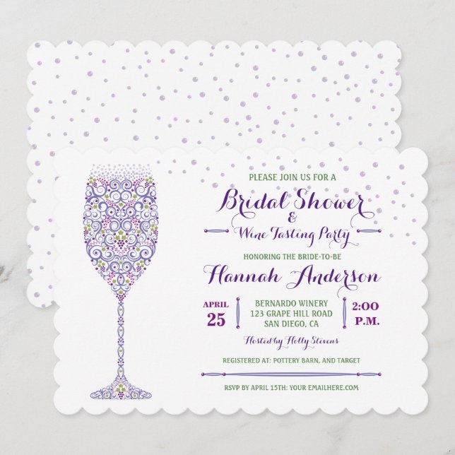 Bridal Shower Wine Tasting Party Invitation (Front/Back)