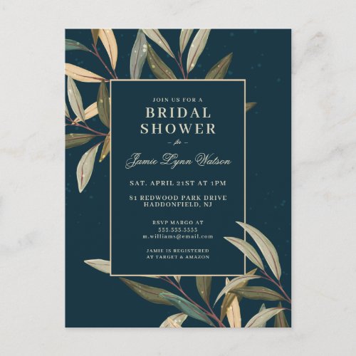 Bridal Shower  Winter Leaves Postcard