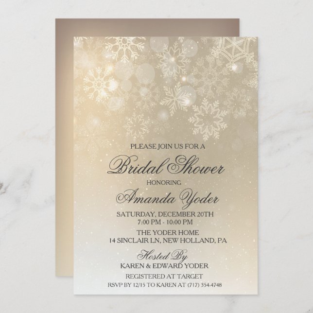 Bridal Shower Winter Snowflake Invitation (Front/Back)