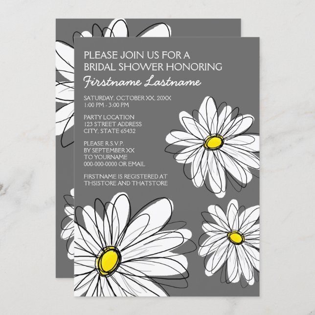 Bridal Shower with Modern Daisy Flowers Invitation (Front/Back)