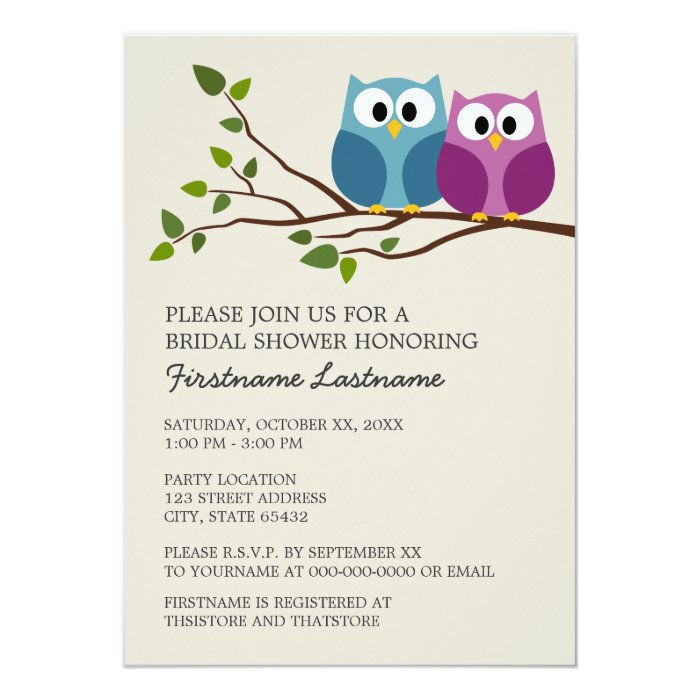 Bridal Shower with Owl Couple on Branch Card Zazzle