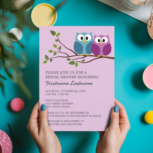 Bridal Shower with Owl Couple on Branch Custom Invites