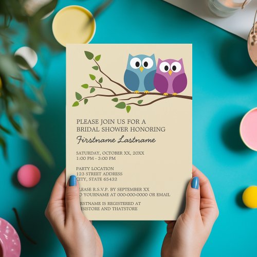 Bridal Shower with Owl Couple on Branch Announcements