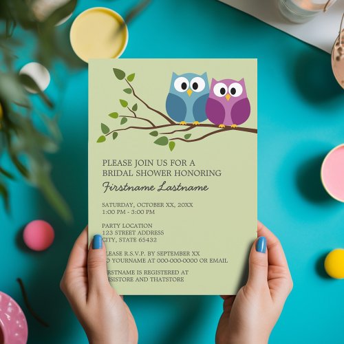Bridal Shower with Owl Couple on Branch Custom Invitation
