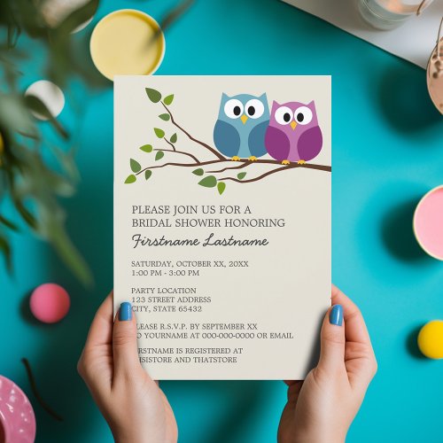 Bridal Shower with Owl Couple on Branch Custom Announcements