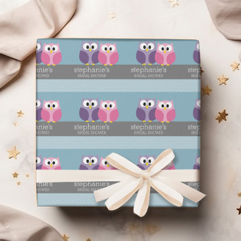 Bridal Shower With Owl Couple On Branch Wrapping Paper by JustWeddings at Zazzle