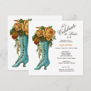 Bridal Shower Women's Vintage Boot with Roses  Invitation