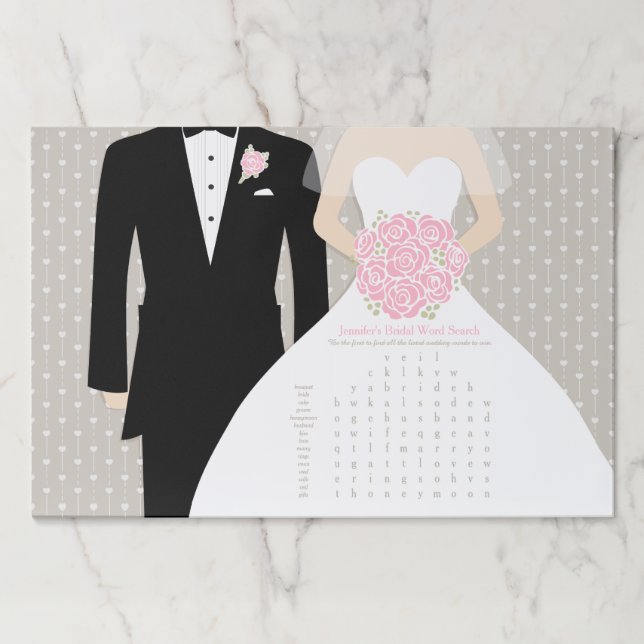 Bridal Shower word search game pink roses Paper Pad (Front)