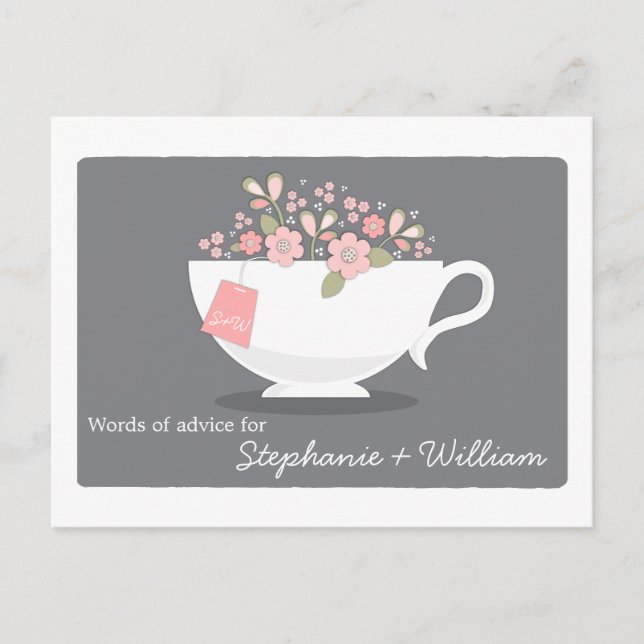 Bridal Shower Words of Advice Card Floral Teacup (Front)