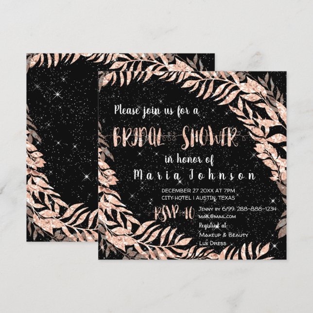 Bridal Shower Wreath Glitter Rose Gold Sky Stars Invitation (Front/Back)