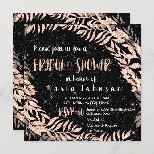 Bridal Shower Wreath Glitter Rose Gold Sky Stars Invitation