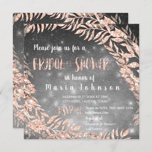 Bridal Shower Wreath PinkRose Gold Sky Stars Gray Invitation