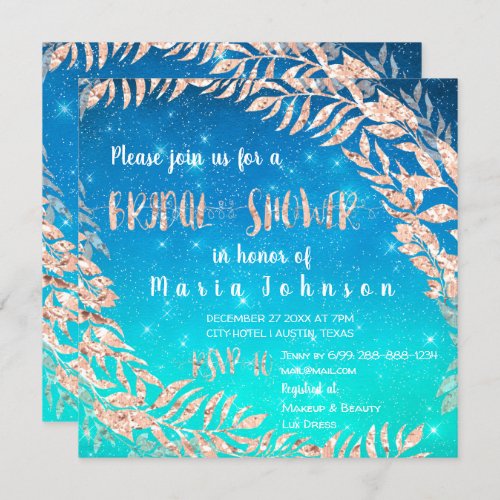 Bridal Shower Wreath Rose Gold Sky Stars OCean Invitation