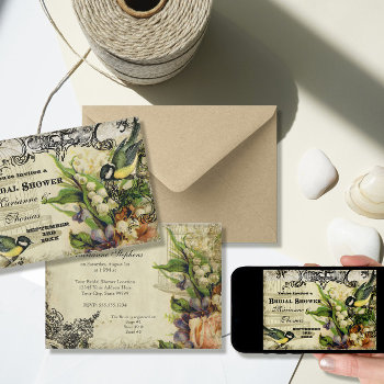 Bridal Shower  Yellow Song Bird Cage Swirl Floral Invitation by VintageWeddings at Zazzle