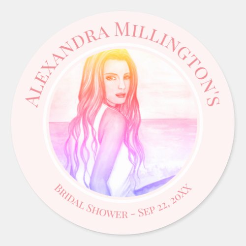Bridal Showers Blonde Hair Girl on the Beach Classic Round Sticker