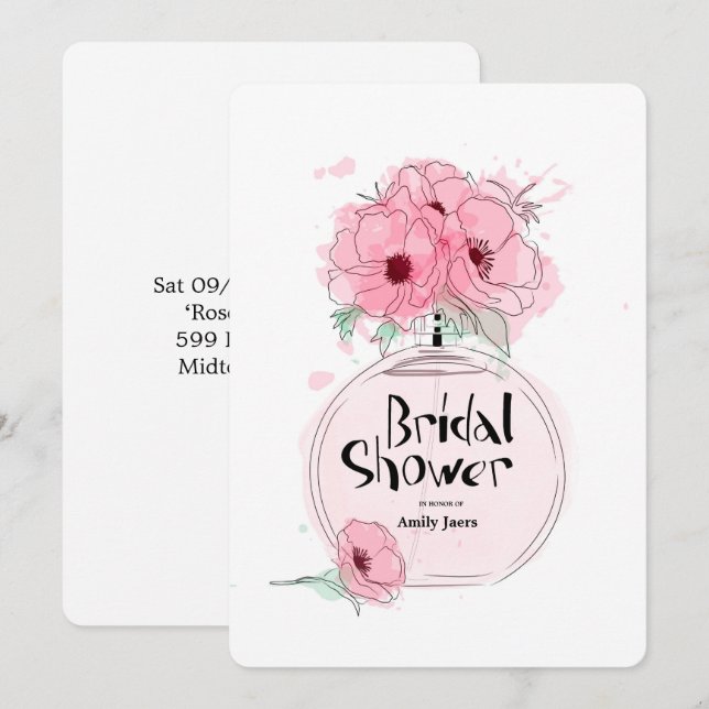 Bridal Showers Perfume Bottle with flowers Invitation (Front/Back)