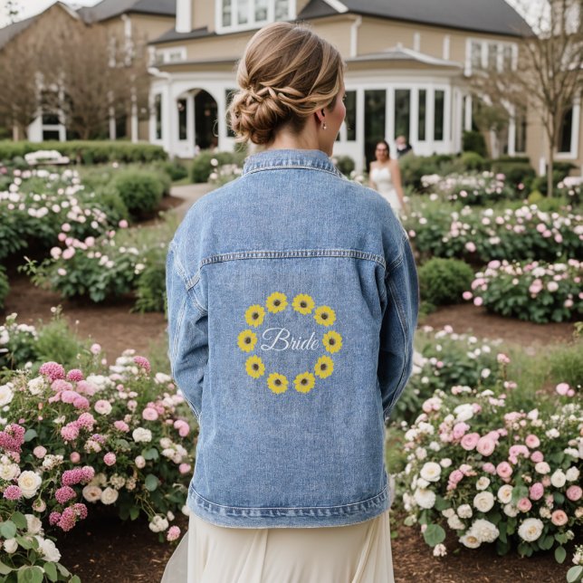 Bridal Sunflowers Blossom Crown:  Denim Jacket (Wedding Back)