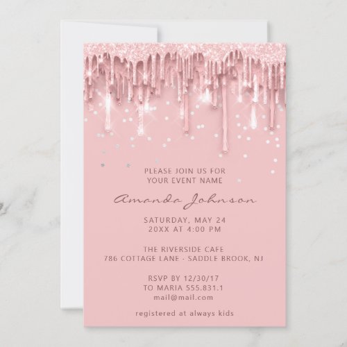  Bridal Sweet 16th  Drip Rose Glitter Baby Confett Invitation