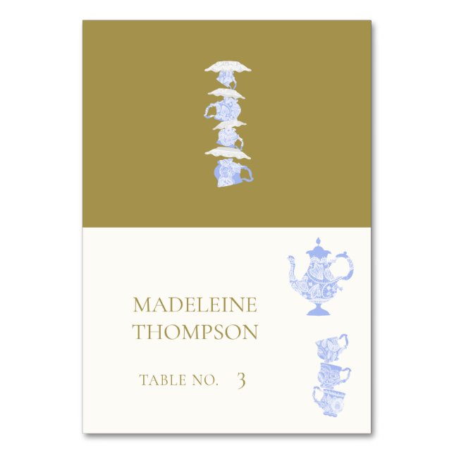 Bridal Tea Blue China Set White Lace Place Card (Front)