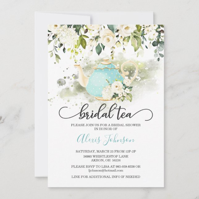 Bridal Tea Bridal Shower Invitation - Blue WC (Front)