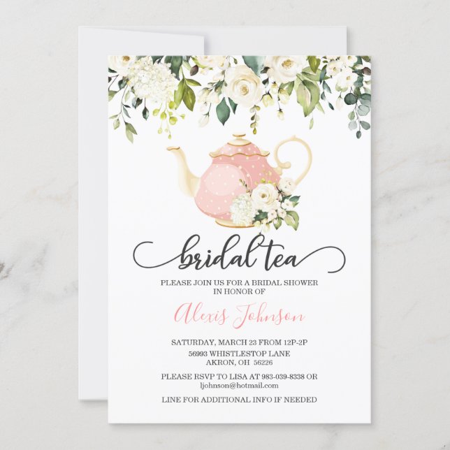 Bridal Tea Bridal Shower Invitation - Pink (Front)
