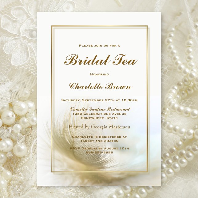 Bridal Tea Elegant Gold Feather Invitation (Creator Uploaded)