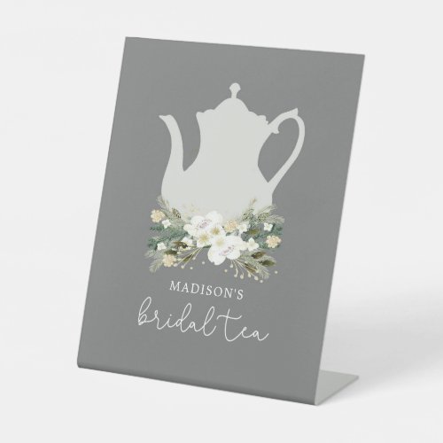 Bridal Tea Gray Watercolor Flowers  Pedestal Sign