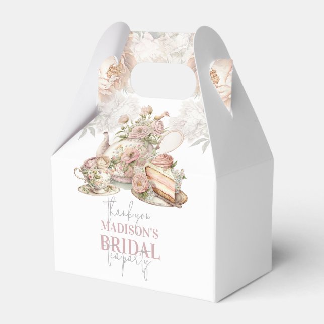 Bridal Tea Party Beautiful Floral Personalized Favor Boxes (Front Side)