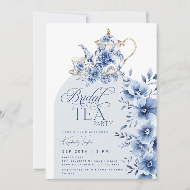Bridal Tea Party Blue Chinoiserie Bridal Shower Invitation (Front)