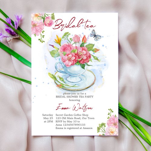 Bridal tea party bridal shower cup with flowers invitation