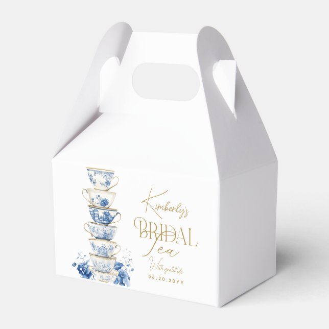 Bridal Tea Party Chinoiserie Blue Bridal Shower Favor Boxes (Front Side)