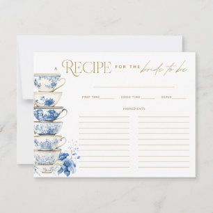 Bridal Tea Party Chinoiserie Blue Recipe Card