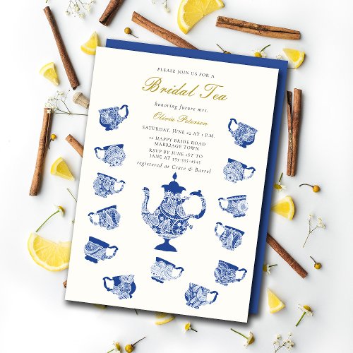 Bridal Tea Party Chinoiserie Lace Navy Shower Invitation